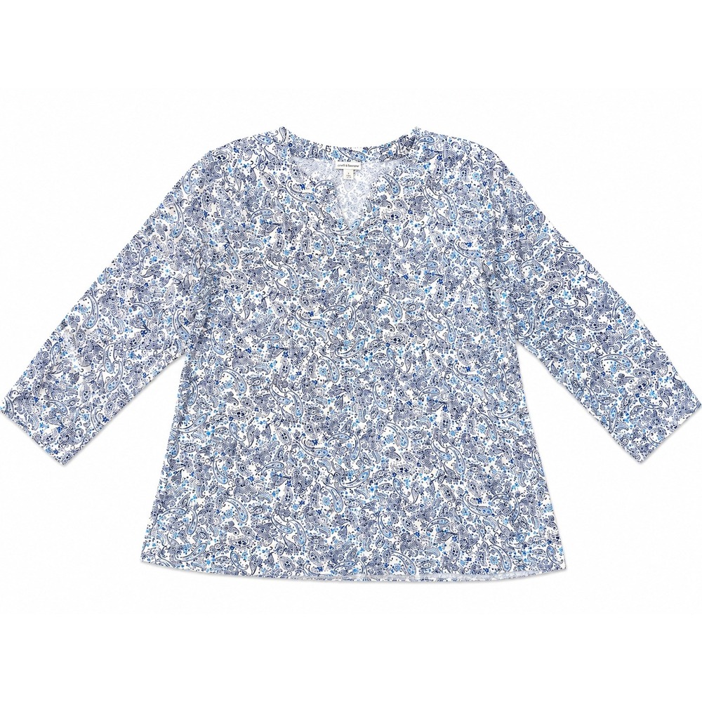 J. Jill Non-Iron Blue Collection Paisley Print 3/4 Sleeve Tunic Top Womens Large
